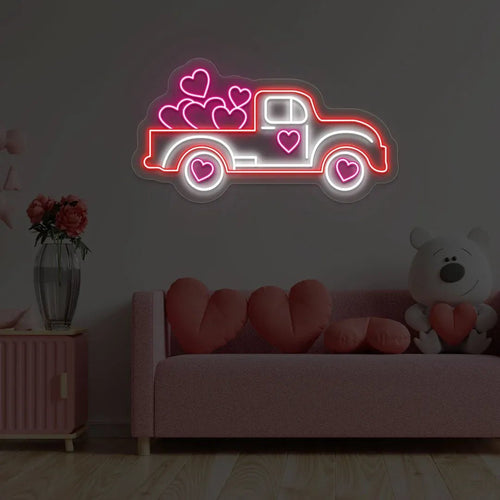 Delivering Love Truck Neon Sign – LED Neon Light for Valentine’s Day, Weddings, and Romantic Home Décor - Neon Brothers
