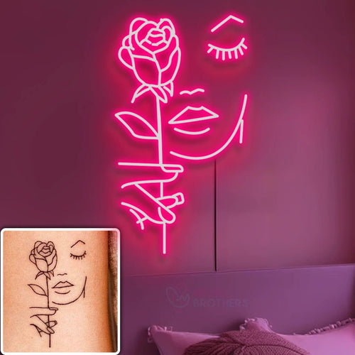 Rose Face Neon Sign – Elegant LED Wall Art for Modern Decor & Tattoo Lovers - Neon Brothers