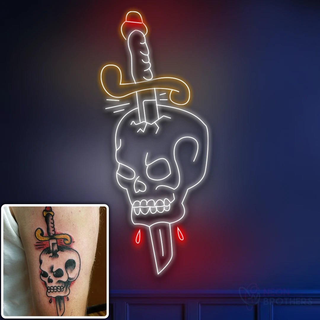 Skull & Dagger Neon Sign – Edgy Tattoo - Inspired LED Wall Art - Neon Brothers