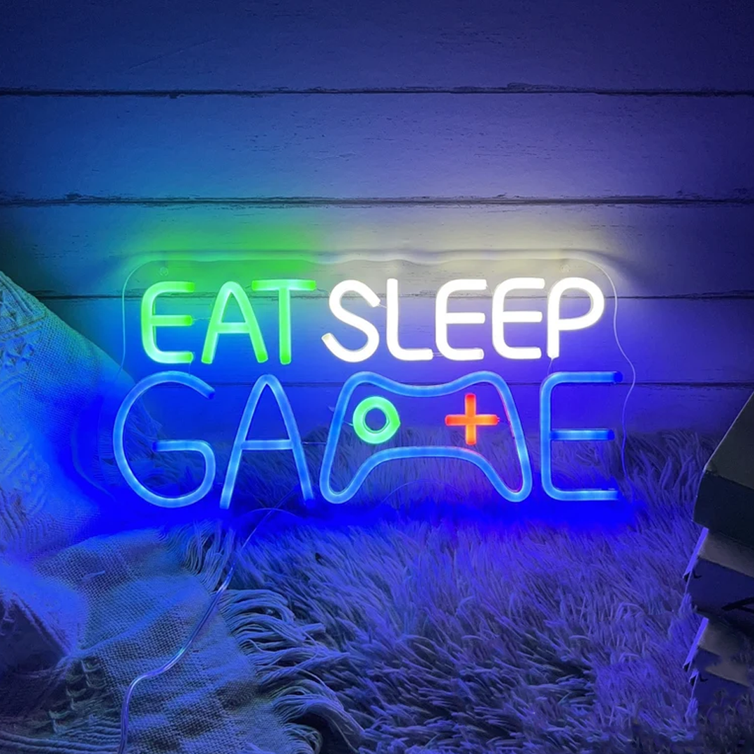 Eat Sleep Game Custom LED Neon Sign – Perfect Game Room &amp; Bedroom Decor