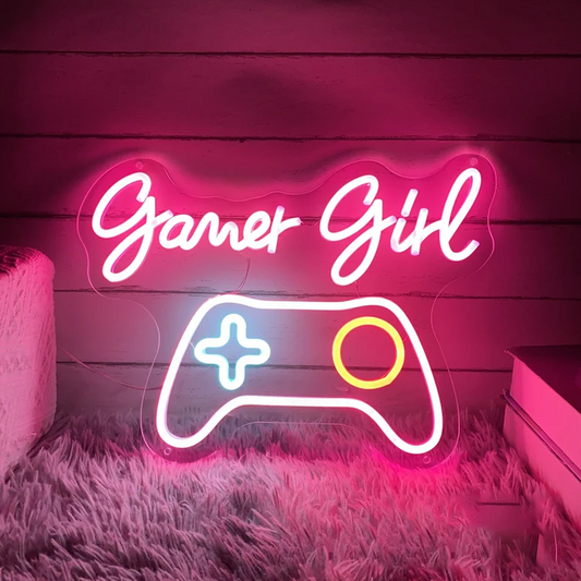 Gamer Girl Game Pad Neon Sign – Custom LED Neon Light for Game Rooms & Bedrooms