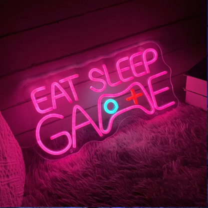 Eat Sleep Game Custom LED Neon Sign – Perfect Game Room &amp; Bedroom Decor