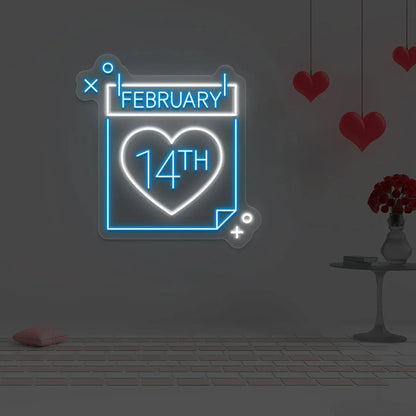 4 February Calendar Neon Sign – LED Light for Valentine's Day, Romantic Décor, USB Powered for Home, Office, and Party