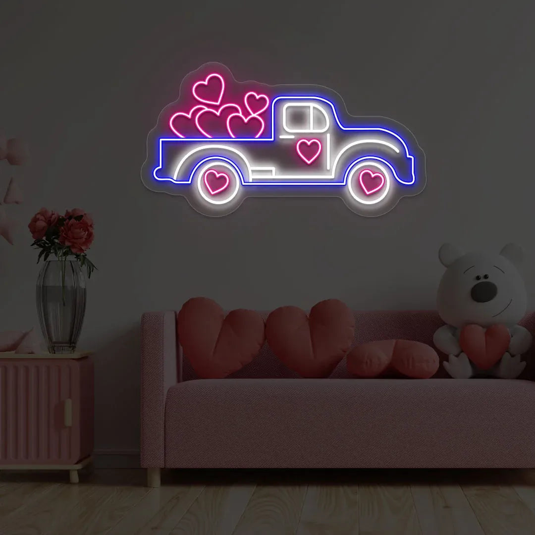 Delivering Love Truck Neon Sign – LED Neon Light for Valentine’s Day, Weddings, and Romantic Home Décor