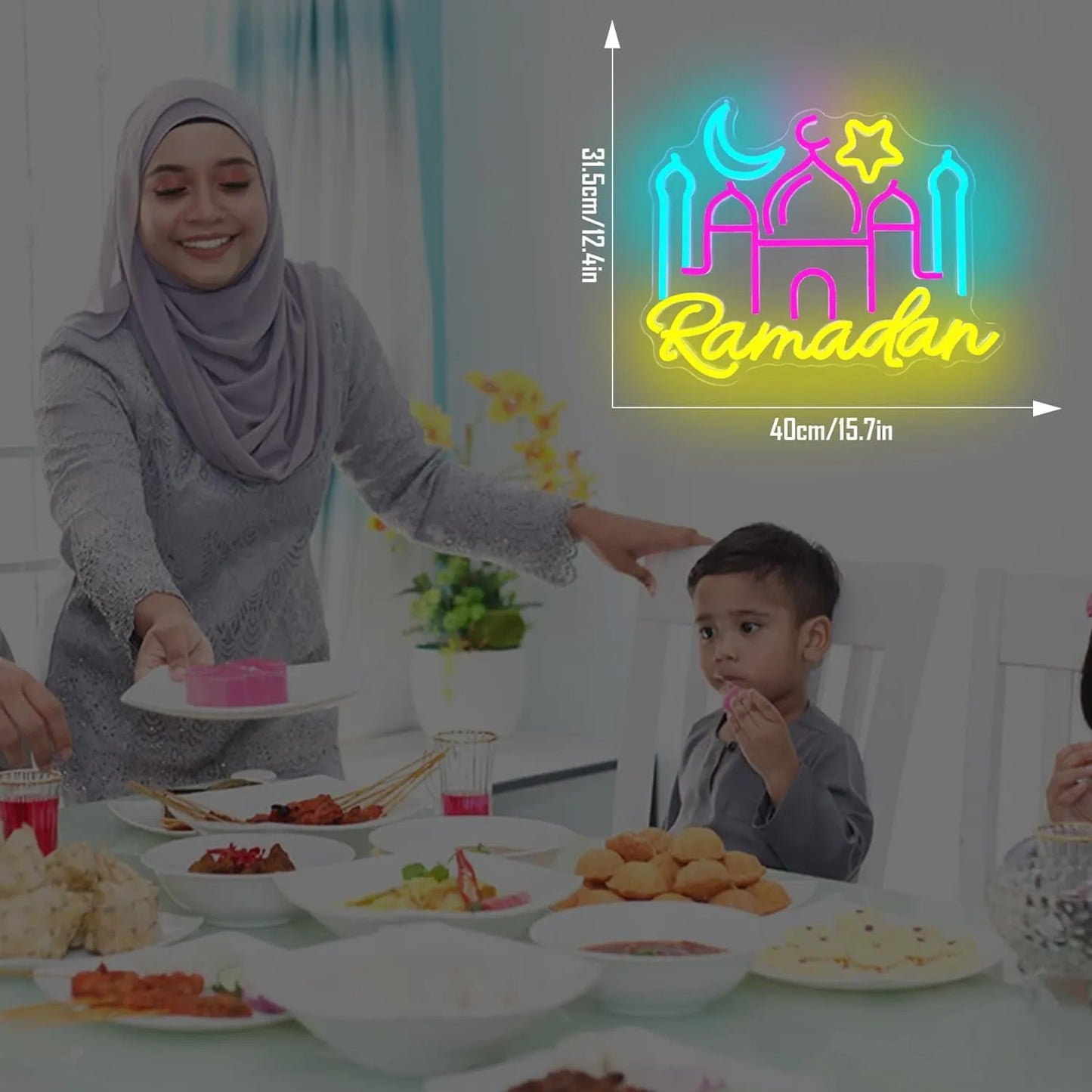 Ramadan Neon Sign – Dimmable Mosque LED Light for Islamic Home Décor & Gifts