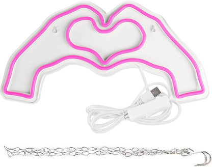 Heart Neon Sign for Wall Decor – LED Hand Heart Light for Valentine’s Day, Weddings, & Parties