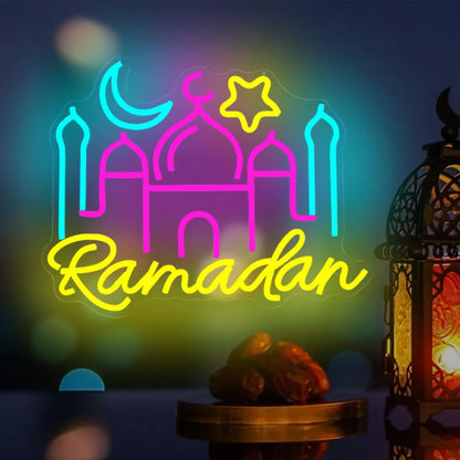 Ramadan Neon Sign – Dimmable Mosque LED Light for Islamic Home Décor & Gifts