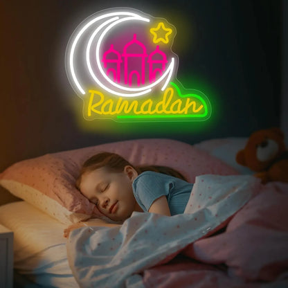 Moon Castle Neon Sign – Ramadan Festival LED Light for Kids' Room & Wall Décor