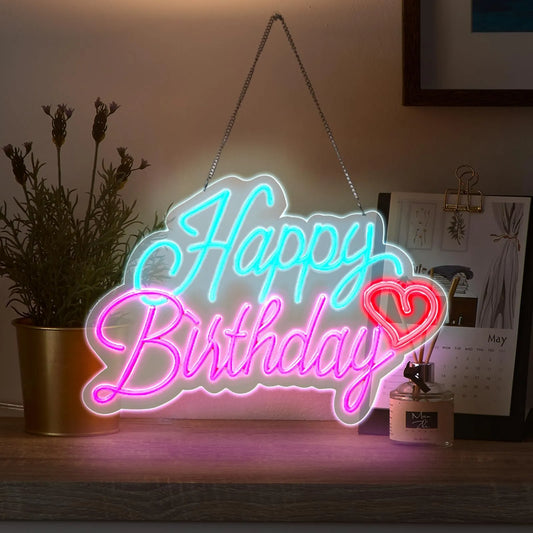 Happy Birthday Neon Sign – LED Wall Decor for Birthday Parties & Celebrations