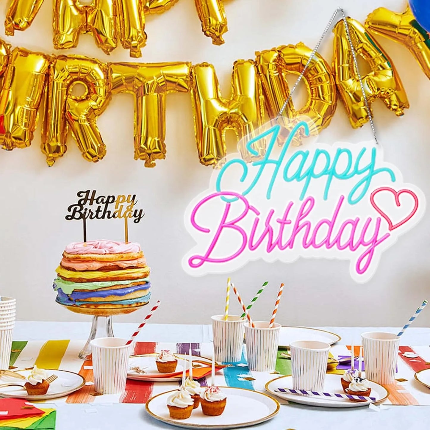 Happy Birthday Neon Sign – LED Wall Decor for Birthday Parties & Celebrations