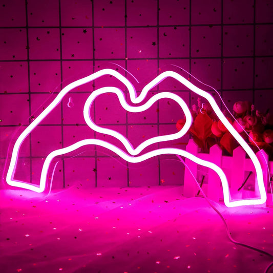 Heart Neon Sign for Wall Decor – LED Hand Heart Light for Valentine’s Day, Weddings, & Parties