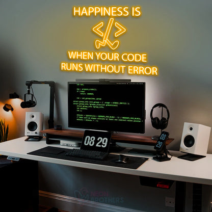 Buy Programmer Neon Sign "Happiness Is When Your Code Runs Without Error" LED Light