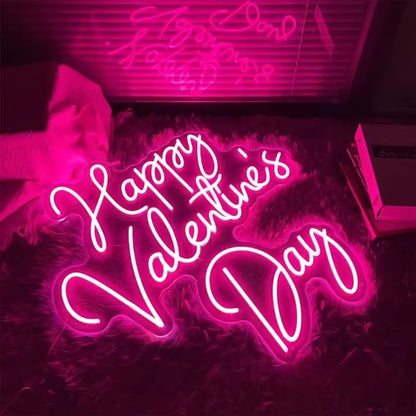 Happy Valentine's Neon Sign – LED Light for Wall Décor & Special Occasions