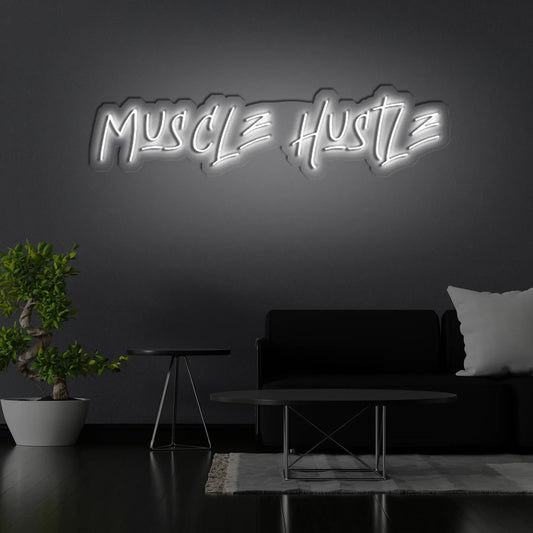 Muscle Hustle Neon Sign | Motivational LED Light for Gym, Fitness & Home