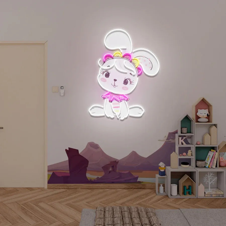 Personalized Baby Rabbit Girl Neon Sign – A Magical Glow for Little Ones