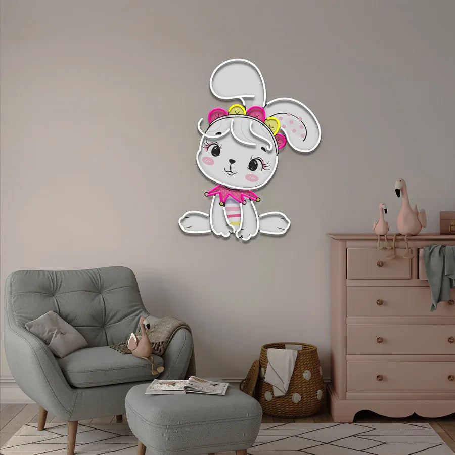 Personalized Baby Rabbit Girl Neon Sign – A Magical Glow for Little Ones