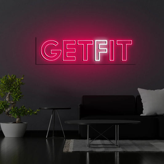 Get Fit Neon Sign | Motivational LED Light for Gym, Fitness Room, Office, or Bedroom Decor