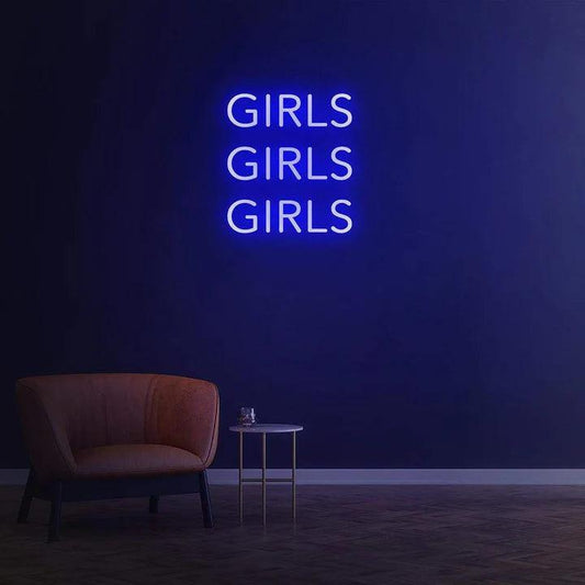 GIRLS GIRLS GIRLS - LED NEON SIGN-Neonsigns-45 x 105 cm-Blue-Neon Brothers