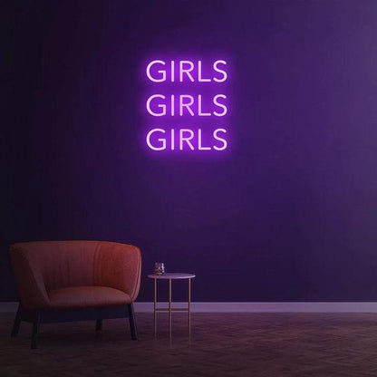 GIRLS GIRLS GIRLS - LED NEON SIGN-Neonsigns-45 x 105 cm-Purple-Neon Brothers