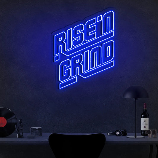 RISE N GRIND Neon Sign | Motivational LED Light for Gym, Office, or Bedroom