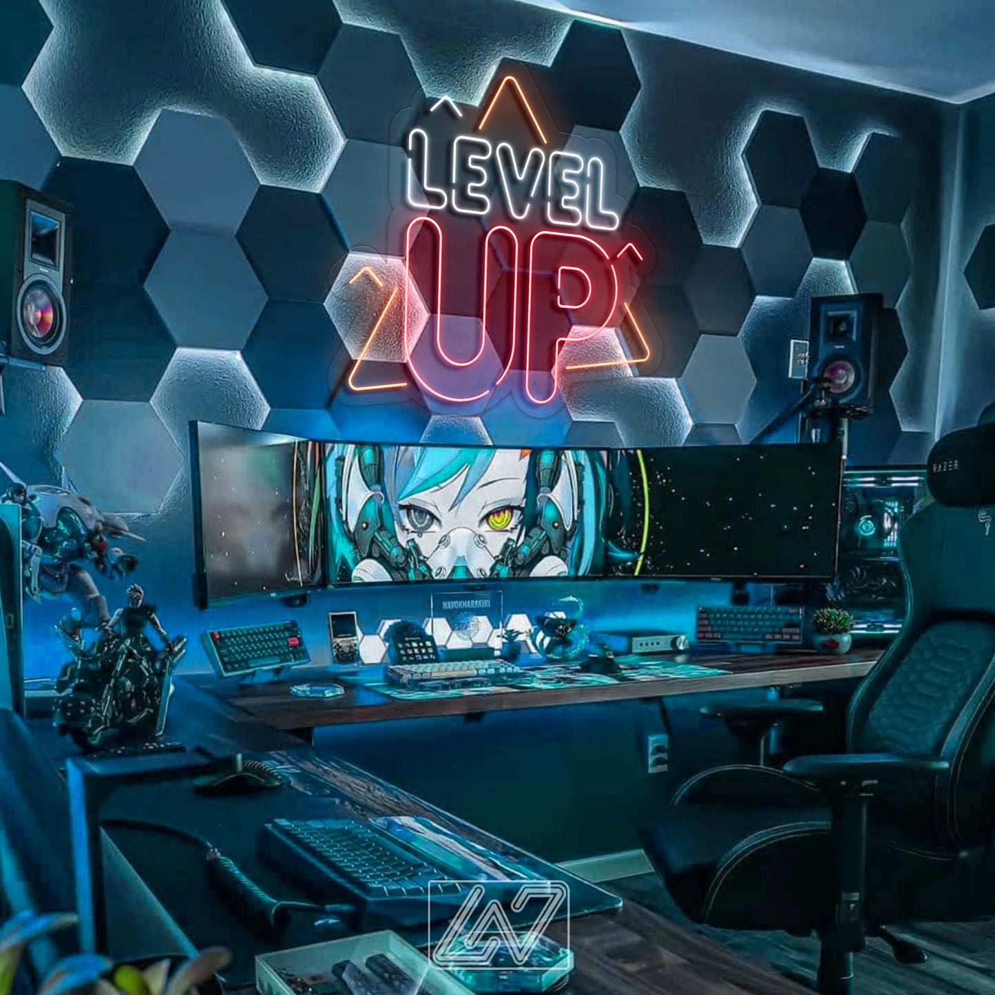 Level UP LED Neon Sign – Game Zone Neon Light for Streamers & Gamers