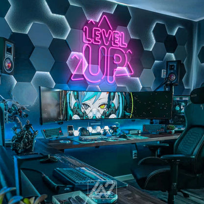 Level UP LED Neon Sign – Game Zone Neon Light for Streamers & Gamers