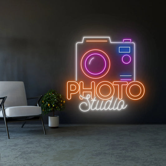 Photo Studio Neon Sign | Camera LED Neon Light | Perfect Wall Decor for Photo Studios, Photography Rooms, and Gifts