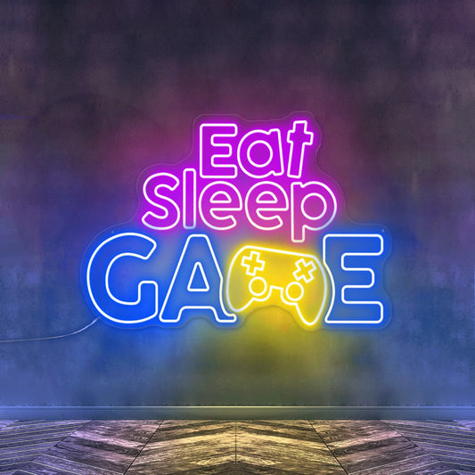 Sleep Eat Game Neon Sign | Custom Game Room LED Neon Sign | Gaming Room Wall Decor | Gift for Gamers | Home Bedroom Decoration