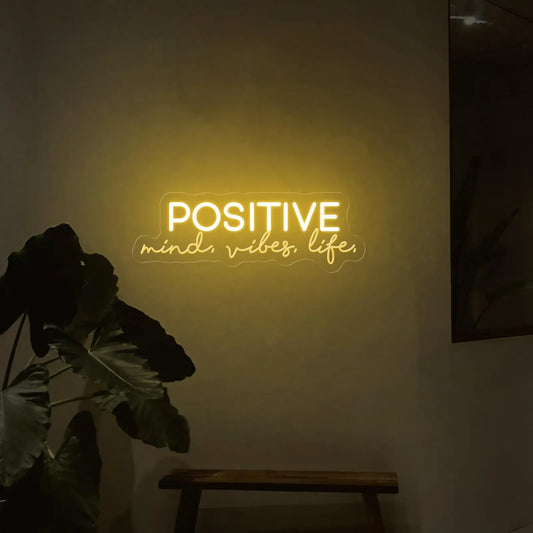 Positive Mind Vibes Life Neon Sign | Motivational Saying for Office & Room Decor