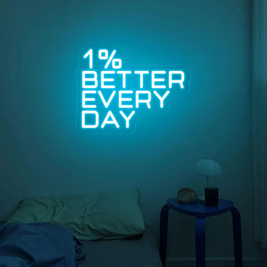 1% Better Everyday Neon Sign | Motivational Success Quote Wall Art for Living Rooms & Workspaces