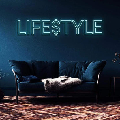 "LIFESTYLE" NEON SIGN-Neonsigns-45 x 90 cm-Ice Blue-Cut to Shape-Neon Brothers